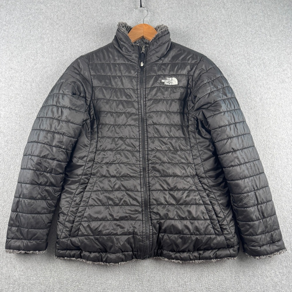 The North Face Jacket Girls XL Mossbud Swirl Black Reversible Fleece Puffer